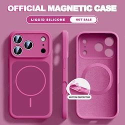 Premium Liquid Silicone Magnetic Phone Case - Shockproof Soft Cover with MagSafe Compatibility - 14Plus 15Plus (Pitaya)
