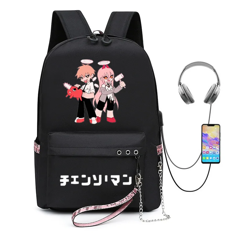 

Chainsaw Man New Anime Backpack Computer Bag Peripheral Student Bag Large Capacity Zipper USB Backpack Outdoor Travel Bag Gift