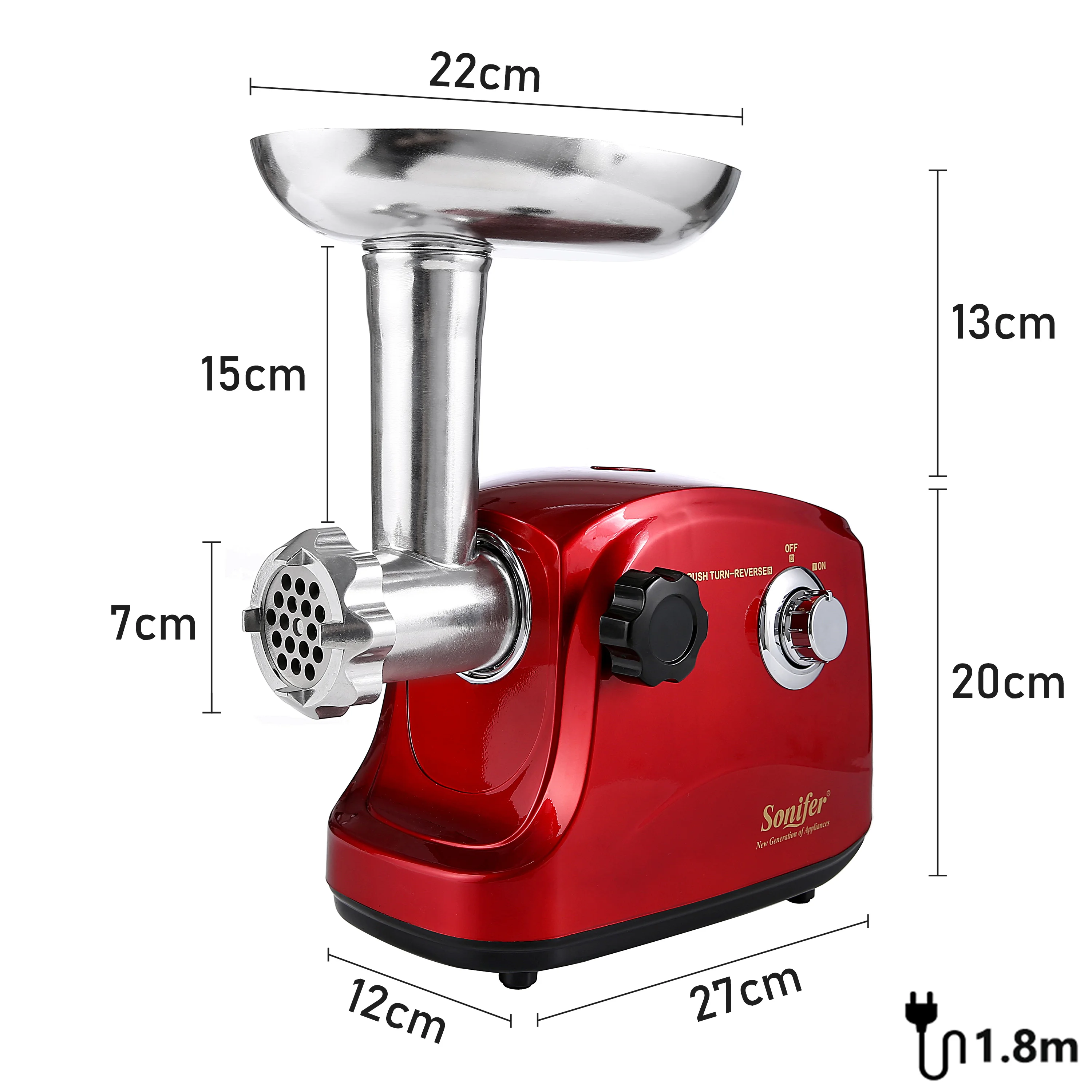Sonifer Meat Grinder  .High quality cutting blade .3 pcs metal discs,fine,medium and coarse .Aluminum meat filling pan 6