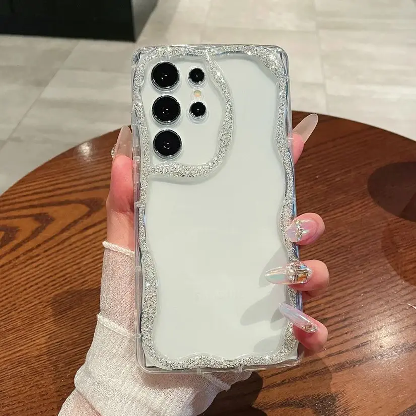 Luxury Glitter Wave Arc Soft TPU Case For Samsung S24 S23 S22 Plus Ultra A06 A16 A55 A35 A25 A15 A05S A54 A34 A14 A73 Armor Capa_voghion.com