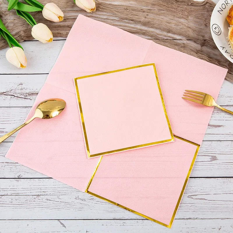 33x33cm Gold Plated Solid Color Table Dinner Tissue Napkin Paper 20Pcs/Pack Theme Party Restaurant Decoration paper napkins