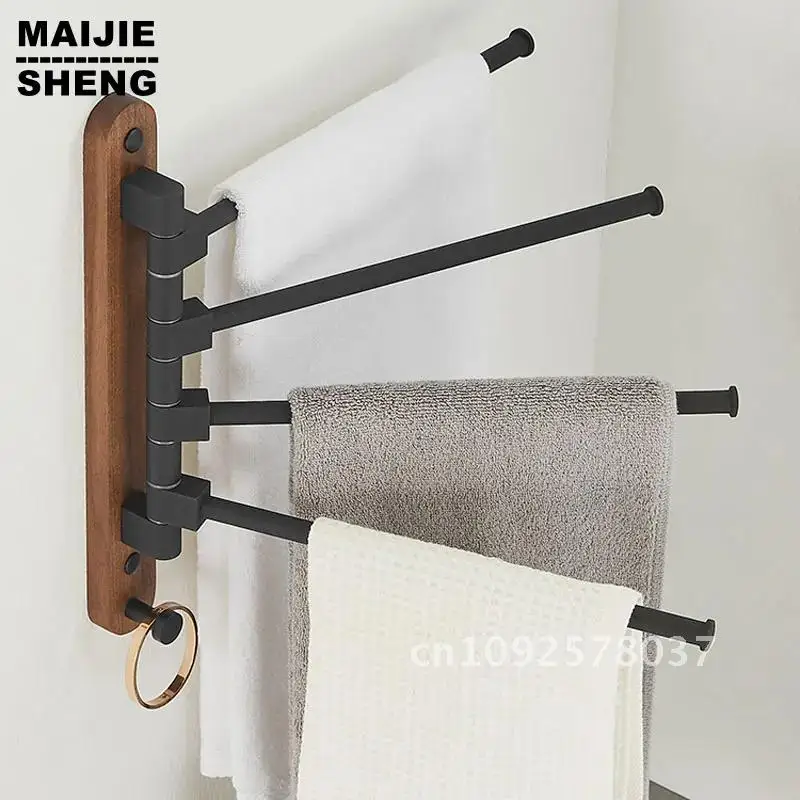 Wood 2/4 Swivel Towel Accessories Hanger Bathrobe Rack Bars Rotatable Mounted Towel Wall Bathroom Holder