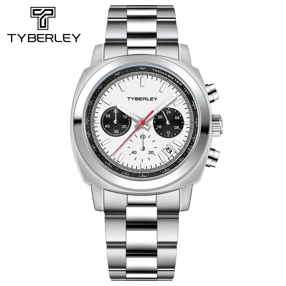 TYBERLEY Orologi da uomo 40 mm in acciaio inossidabile cronografo al quarzo orologio da polso per uomo impermeabile orologio da polso sportivo PD1782, Pelle Blu Pd-1782new