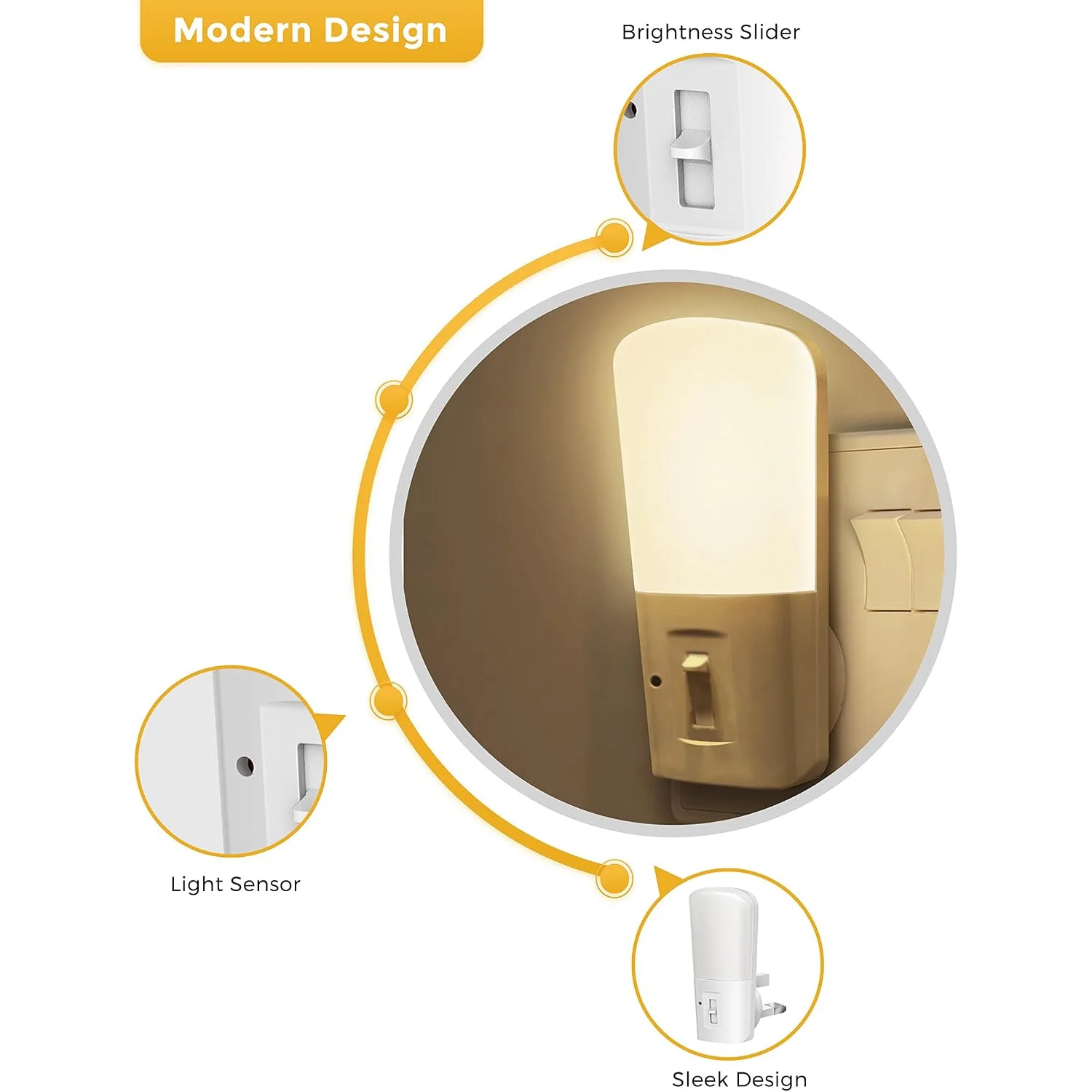 Amber Lens Bug-Repellent LED Night Light with Dimmable Warm Glow & Automatic Sensor
