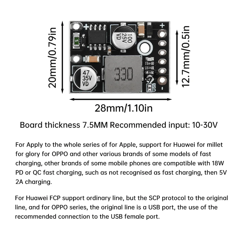 PD45w 고속 충전 모듈 납땜 와이어 출력 지지대, 애플 PD3.0 PPS 고속 충전 QC3.0, 화웨이 SCP VOOC12v24v 입력