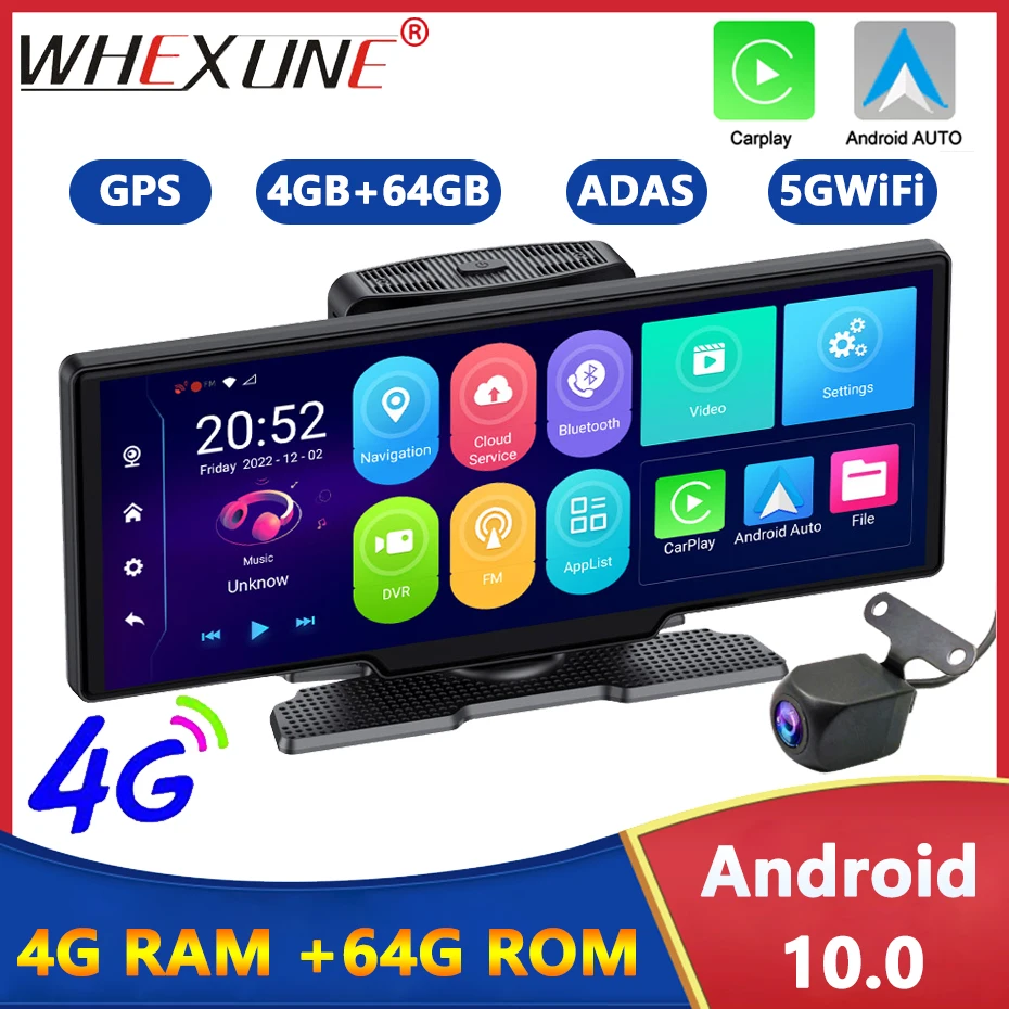 10.26 Pollici 4G Dash Cam Android 10.0 Cruscotto 4 + 64Gb 8 Core 5G Wifi Car Dvr Adas Gps Navi Specchietto Retrovisore Videocamere