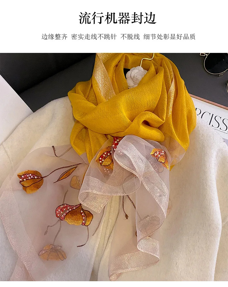 Sciarpa misto lana e seta semi trasparente con tulipani e perline per mezze stagioni (90*180cm) 49 Sciarpa misto lana e seta semi trasparente con tulipani e perline per mezze stagioni (90*180cm) - immagine 9