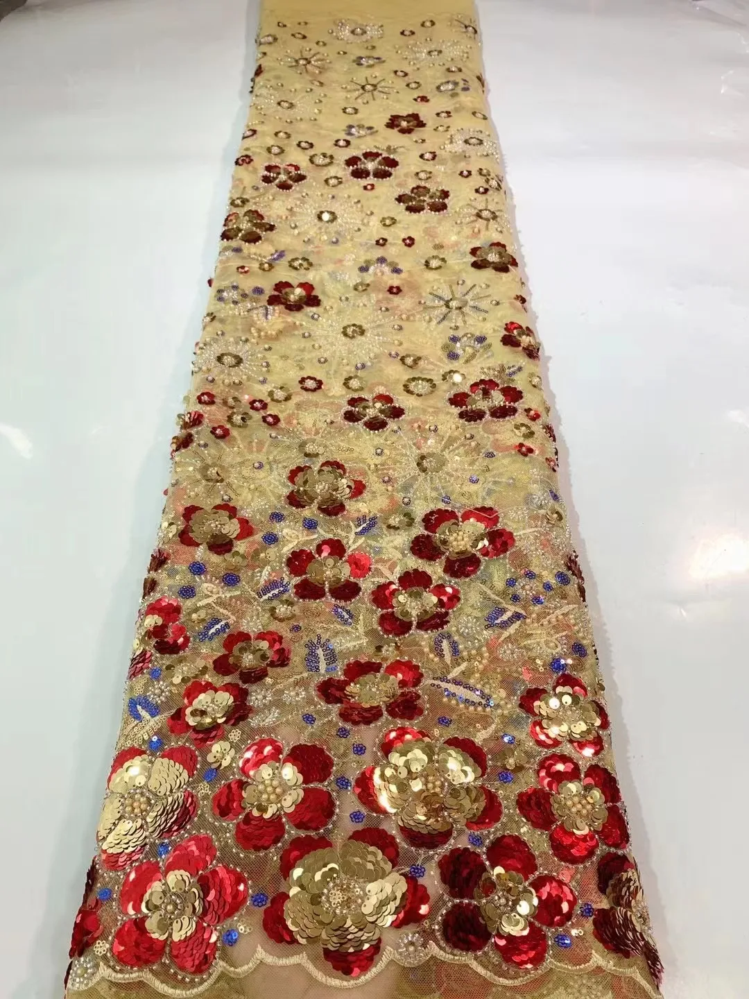 Červená 5 dvory moderní francouzský flitry krajka textilie 2022 vysoký kvalita výšivka africký sit' tkaničky nigerijské tyl textilie