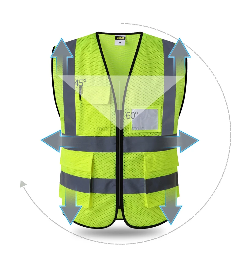 Mesh Reflective Safety Vest for Men Motorcycle Multi Pockets Construction Orange Black