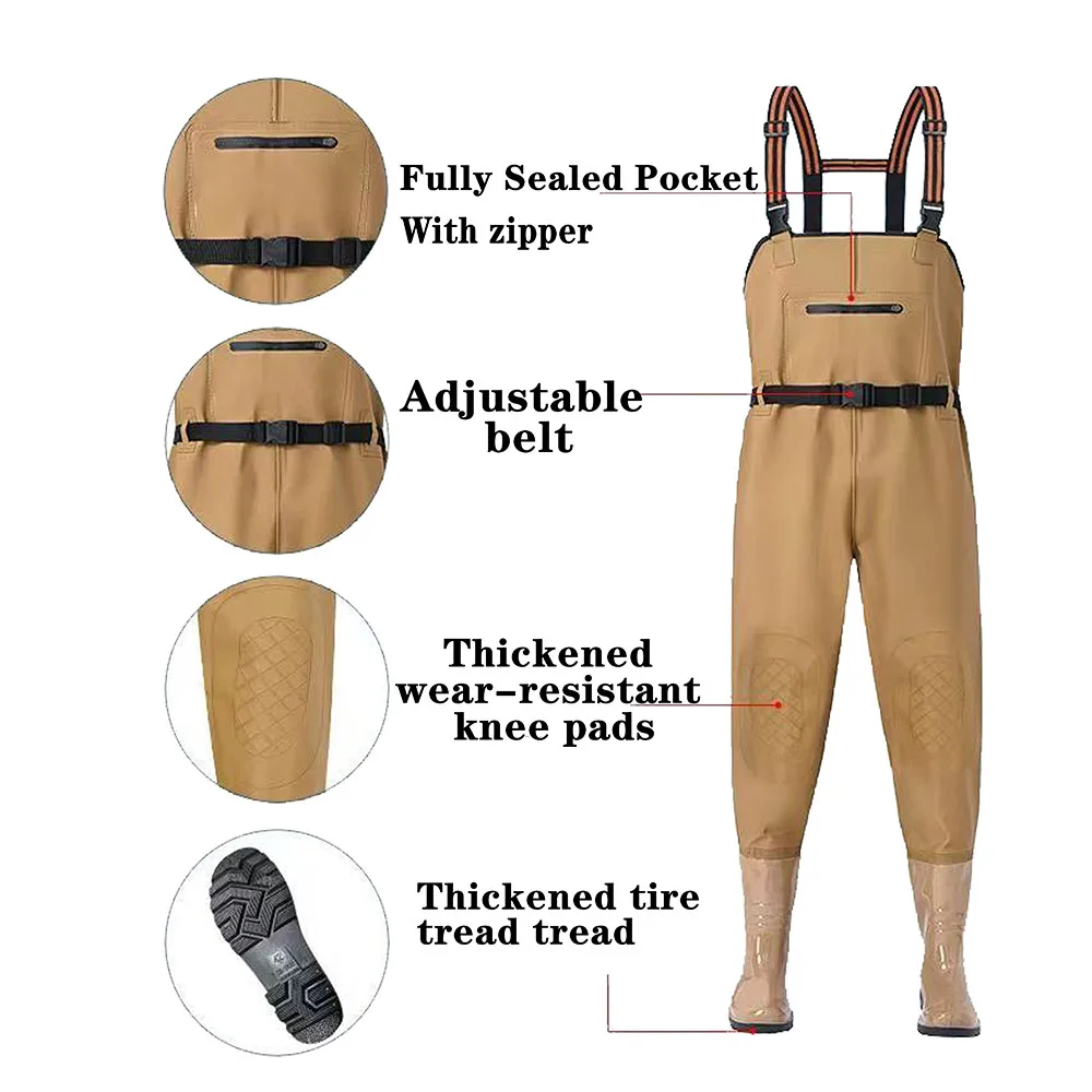 Waterproof Waders Pants With Boots Knee Pads Adult Men Women Thicken Lightweight Fishing Hunting Chest-Length Overalls Trousers