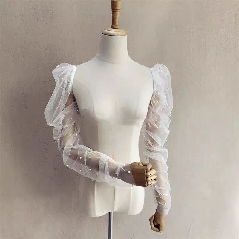 Bridal Pearl Pleated Sleeves for Women's Wedding Dress, wedding dress gloves, wedding sleeve accessories