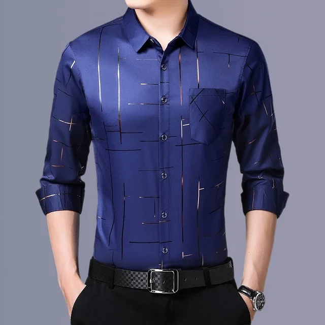 Men's Casual and Fashionable Long Sleeved Printed Shirt, Non Ironing and Wrinkle Resistant Business Top 2