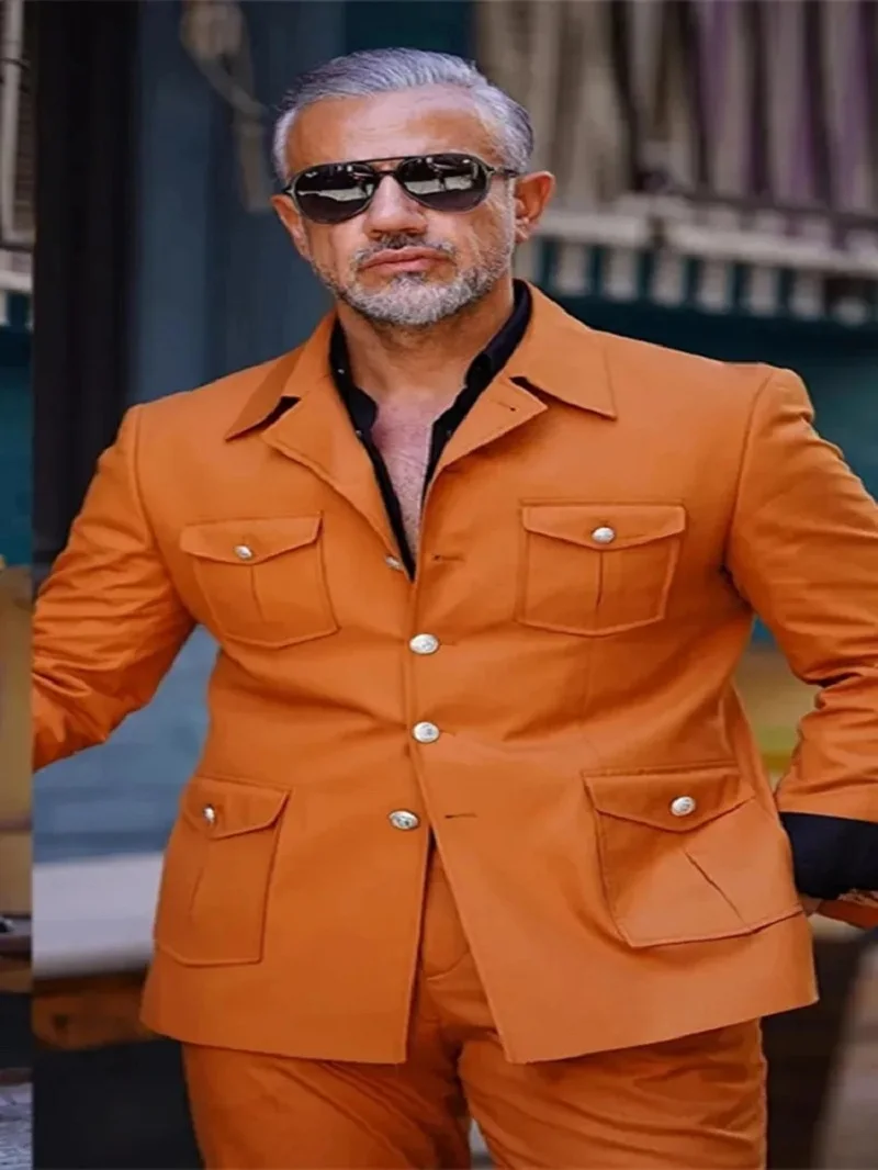 Orange Men Wedding Suits Autumn Coat Business Causal Designer Jacket Custom Made four pockets Blazer