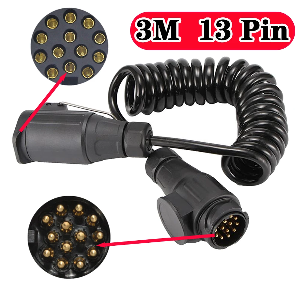 13 Pin Plug And 13 Pin Socket Trailer Plug With Spring Cable 300Cm Extension Wiring Caravan Connectors Car Accessories