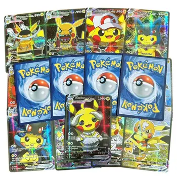 55pcs/set Pikachus Kawaii Cos English Collection Battle Trainer Card Board Game Cards Birthday Party Gifts Toys 1