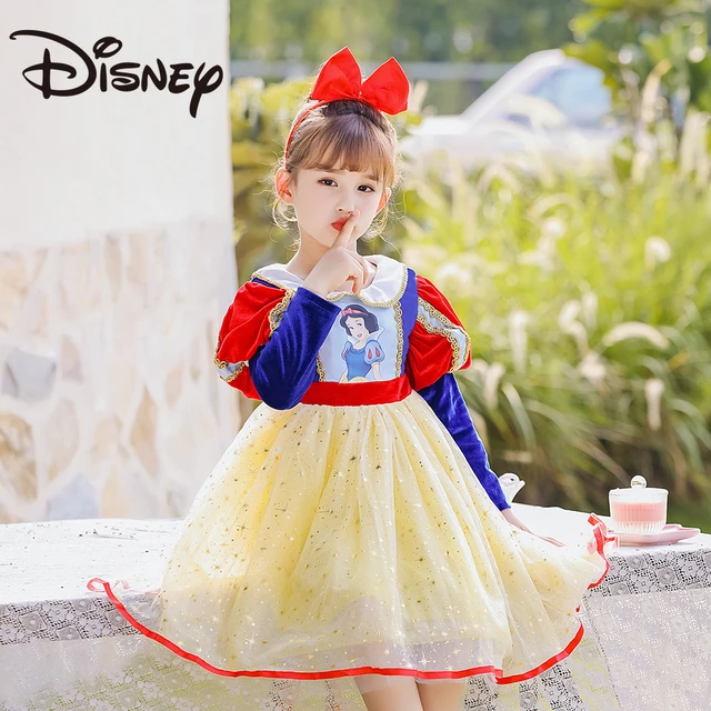 Robe Blanche Neige Disney pour Fille, Manches sulf, Jupe Princesse