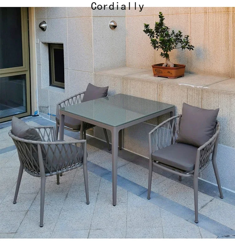 Outdoor balcony, dining table, chair, villa, hotel, garden, outdoor leisure rope woven rattan chair furniture