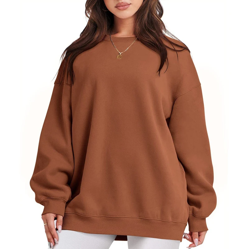 2023 Spring Autumn New Solid Color Round Neck Long Sleeve Sweatshirts Women Casual Loose Oversize Motion Pullovers All-match Top
