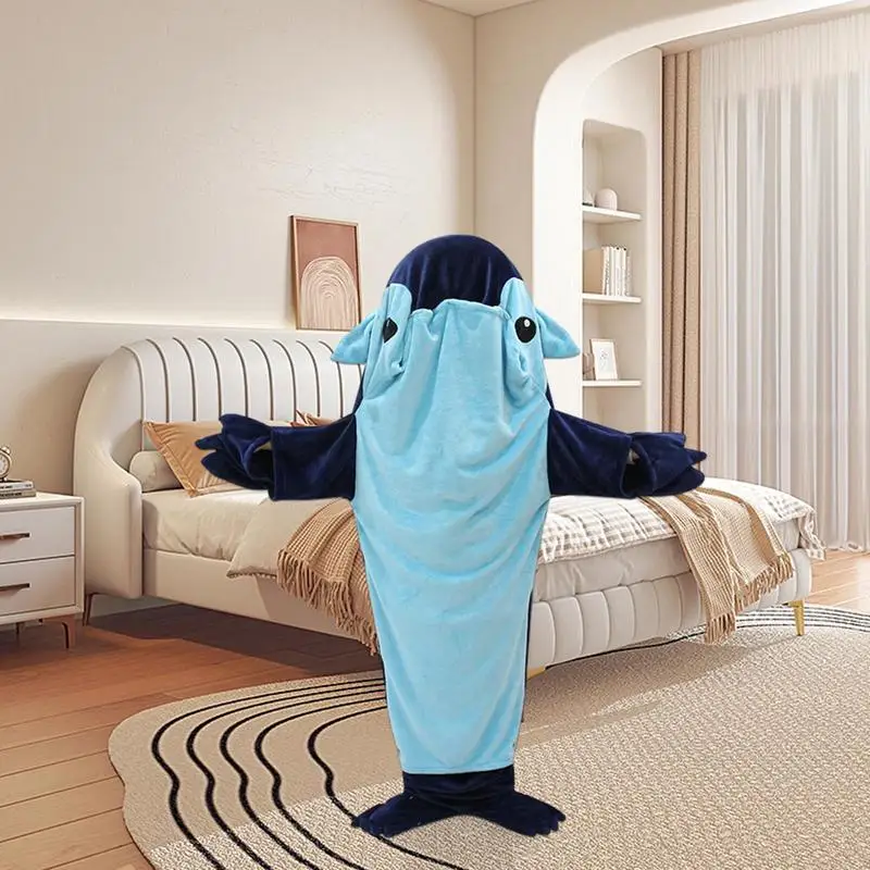

Cute Cartoon Shark Sleeping Bag Onesie Flannel Wearable Hooded Shark Blanket High Quality Pajamas Soft Warm adult Shark Blanket
