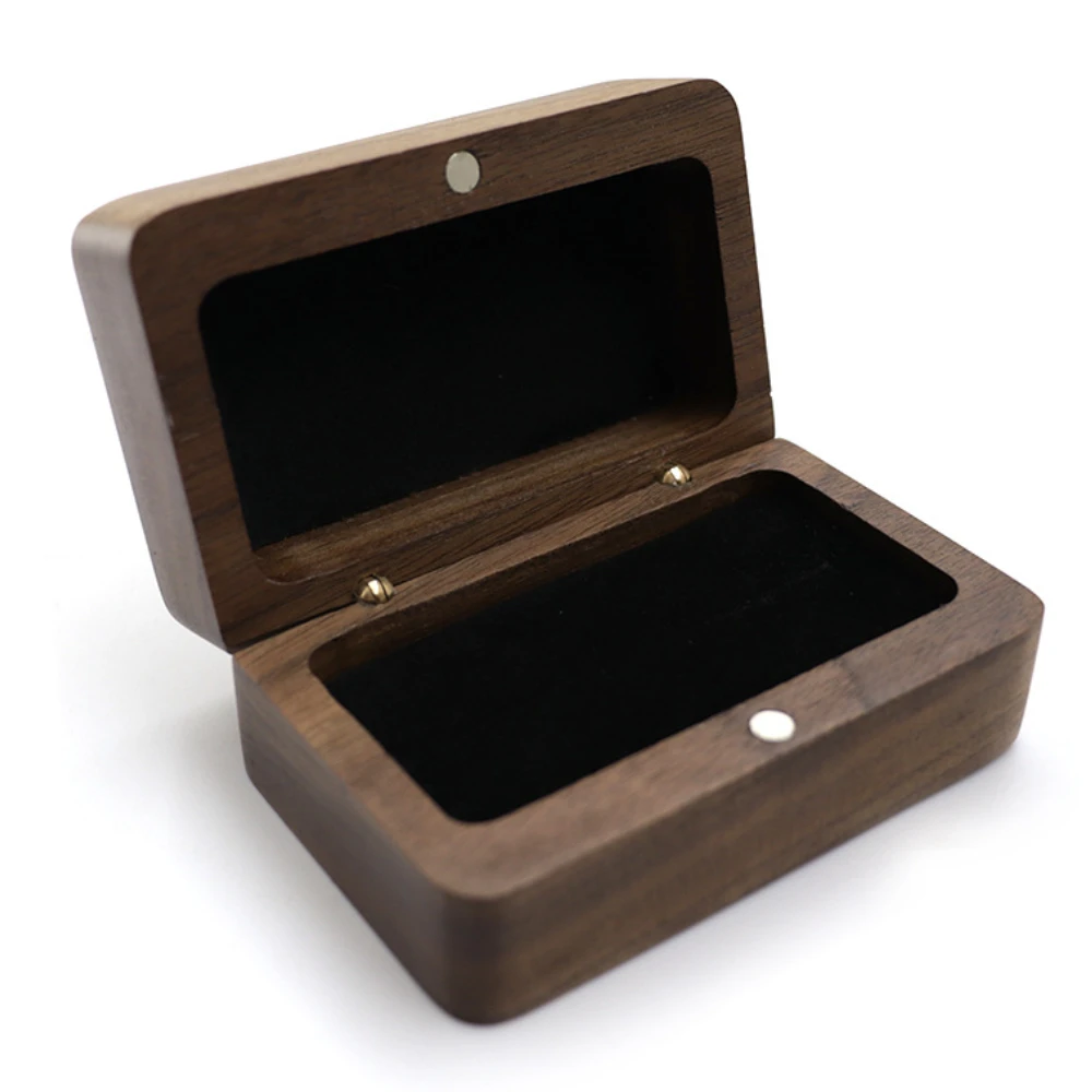 Personalized Wooden Jewelry Box Wedding Walnut Proposal Engagement Ring Holder Packaging Earring Storage Ladies Gift Bead Case