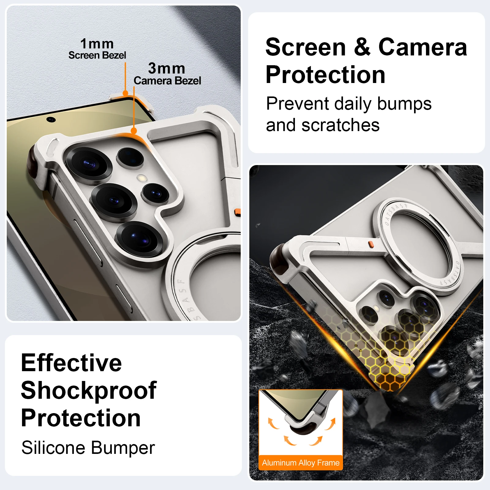 Eary for Samsung Galaxy S25 S24 Ultra Phone Case 360°Rotatable Magnetic Stand Metal Frameless Wireless Charging Bumper Cover