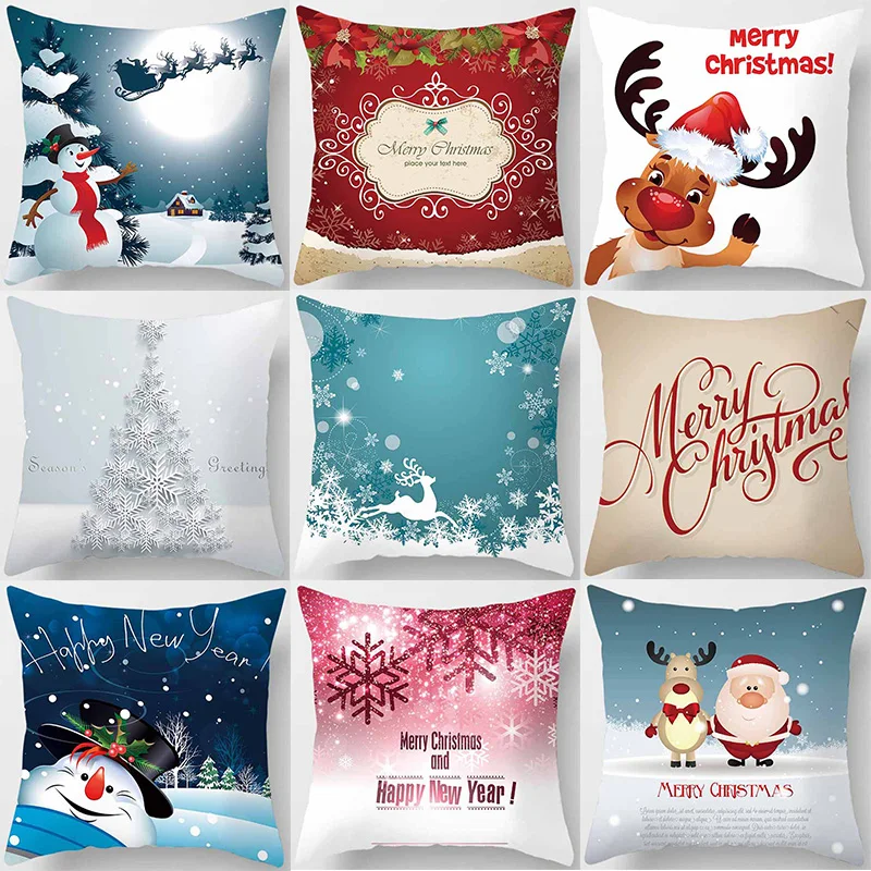 

Christmas Snowman happy new year Pillow Cases Short Plush High Quality Thick Two Sides Printed Pattern Pillow Covers