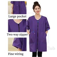 Short Sleeved Kitchen Women's Waterproof And Oil Resistant Kitchen And Home Coat Work Clothes  Pet Clothing Two Way Zipper Apron 2