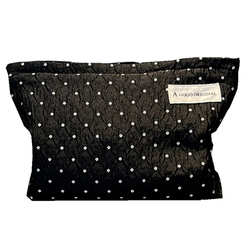 Borsa per il trucco a pois con cerniera perlata, dolce custodia per cosmetici con fodera, borsa organizer da toilette portatile da viaggio - immagine 6