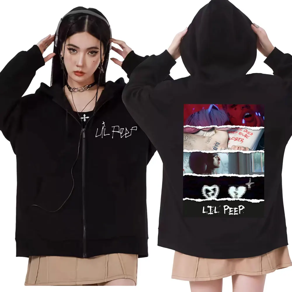 

Rapper Lil Peep Music Album Print Zipper Hoodie Fashion Trend Hip Hop Zip Up Sweatshirts Vintage Casual Fleece Pullovers Unisex