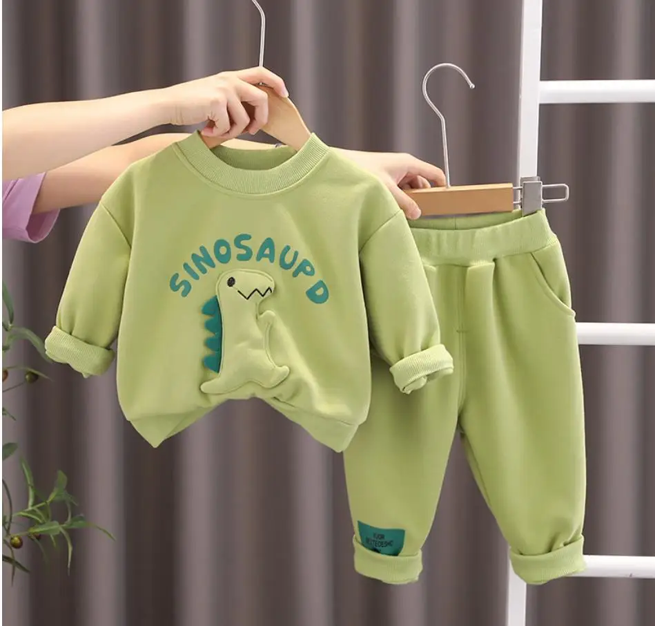 

Boys Tracksuits Set Spring Autumn Baby Cartoon Dinosaur Crewneck Long Sleeve Cotton Shirts and Pants Toddler Kids Bebes Clothes