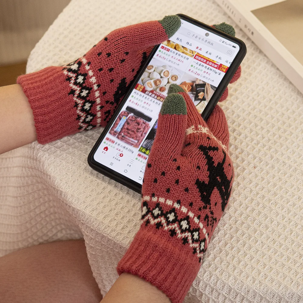 

Kawaii Winter Warm Plush Knitted Touch Screen Gloves For Women Girls Men Kids Cute Deer Autumn Velvet Mittens Hand Gloves 2022