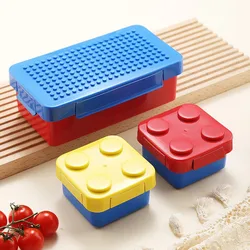 Modular DIY Building Block Lunch Box Bento Food Storage Container (Small hole  Blue)