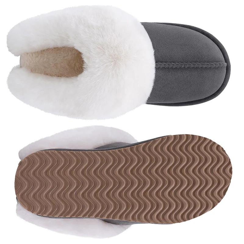 Women Fuzzy Suede Slippers Winter Indoor Outdoor