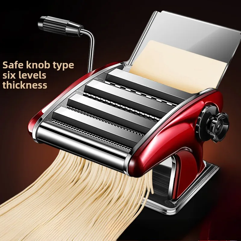 6 Gear Stainless Steel Manual Noodle Maker for Home and Commercial Use-Dumpling Skin Machine, Pasta Maker with 4 Knife