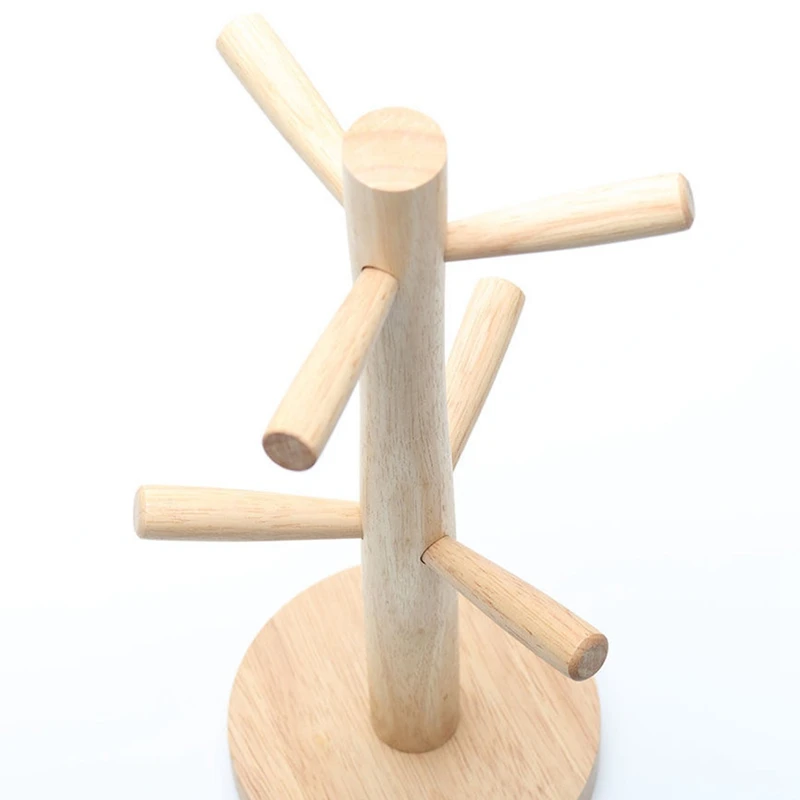 A08M-6 Hooks Mug Holder Tree,Wooden Cup Holder Mug Tree Rack Tabletop Holder,Tea Coffee Cup Hoooks Tree