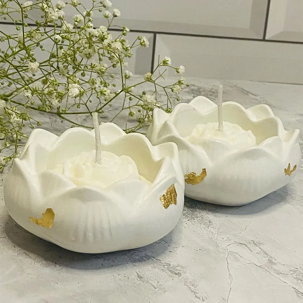 DIY 시멘트 연꽃 향 버너 몰드, 송진 연꽃 그릇 보관함, 양초 거치대 콘크리트 실리콘 몰드 양초 베셀 몰드