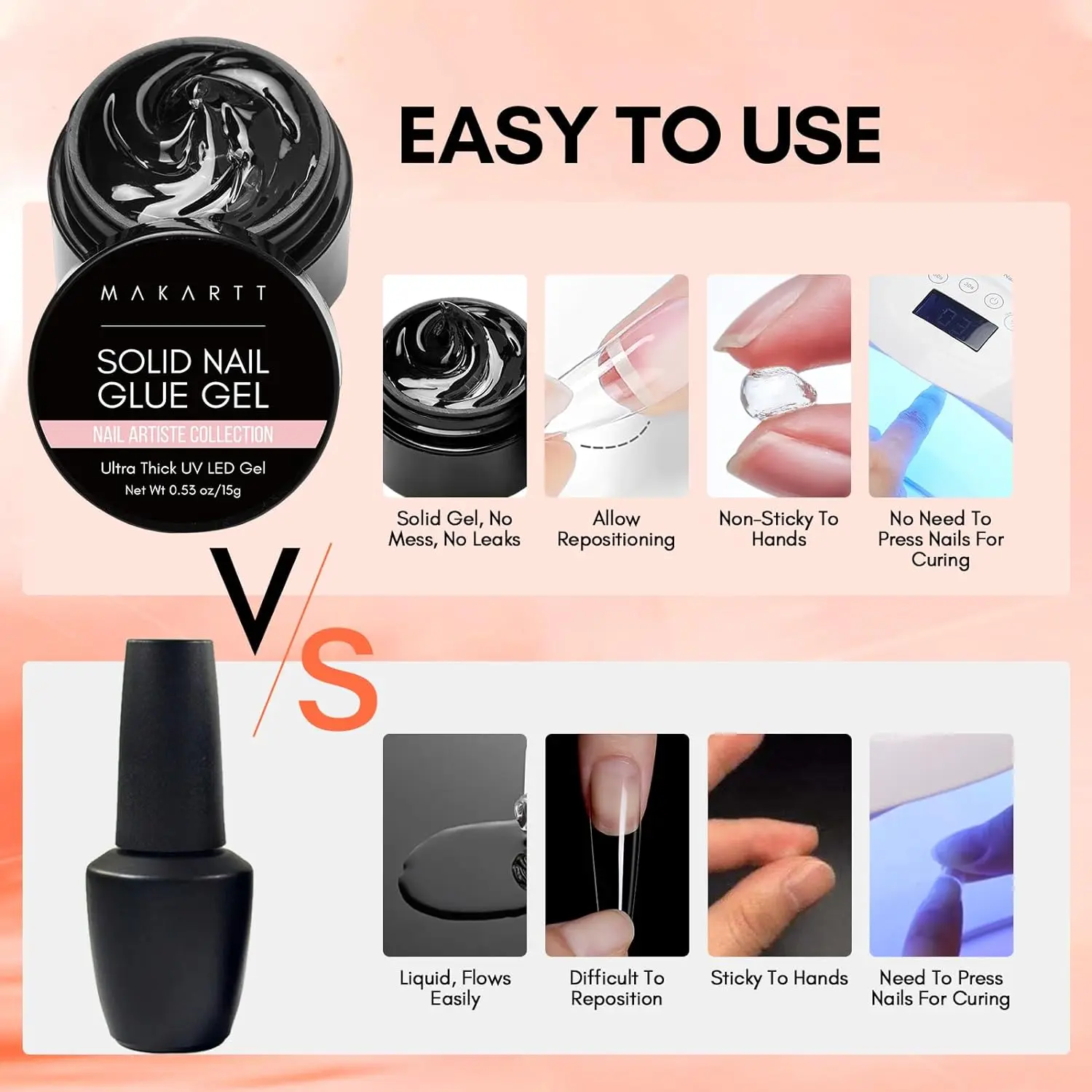 Nail Glue Makartt Solid Nail Gel For Acrylic Nail Tips Glue Gel Curing Needed UV Cured For Press On Nails Fake Nails Solid Adhesive