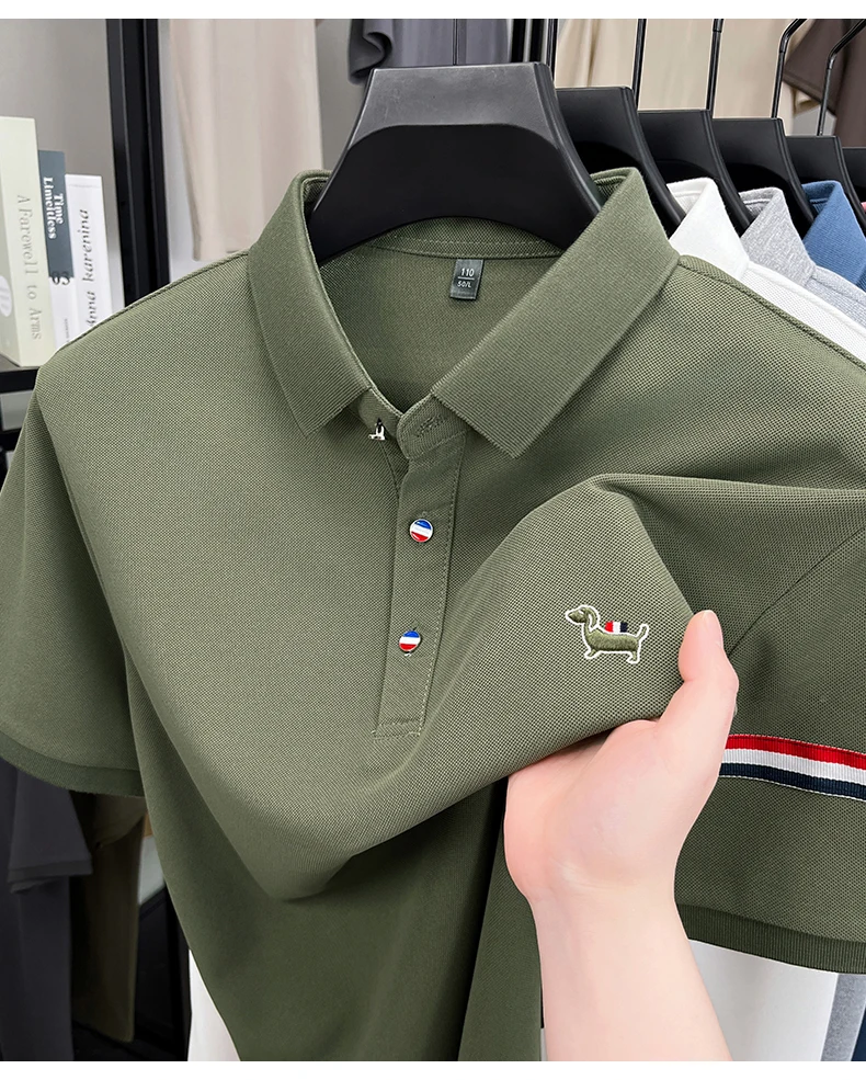 Fashion puppy embroidery men's short sleeve polo shirt luxury brand striped decoration summer breathable business casual T-shirt 29 S6f7494b2f6644ac785eb10c2432e6803F