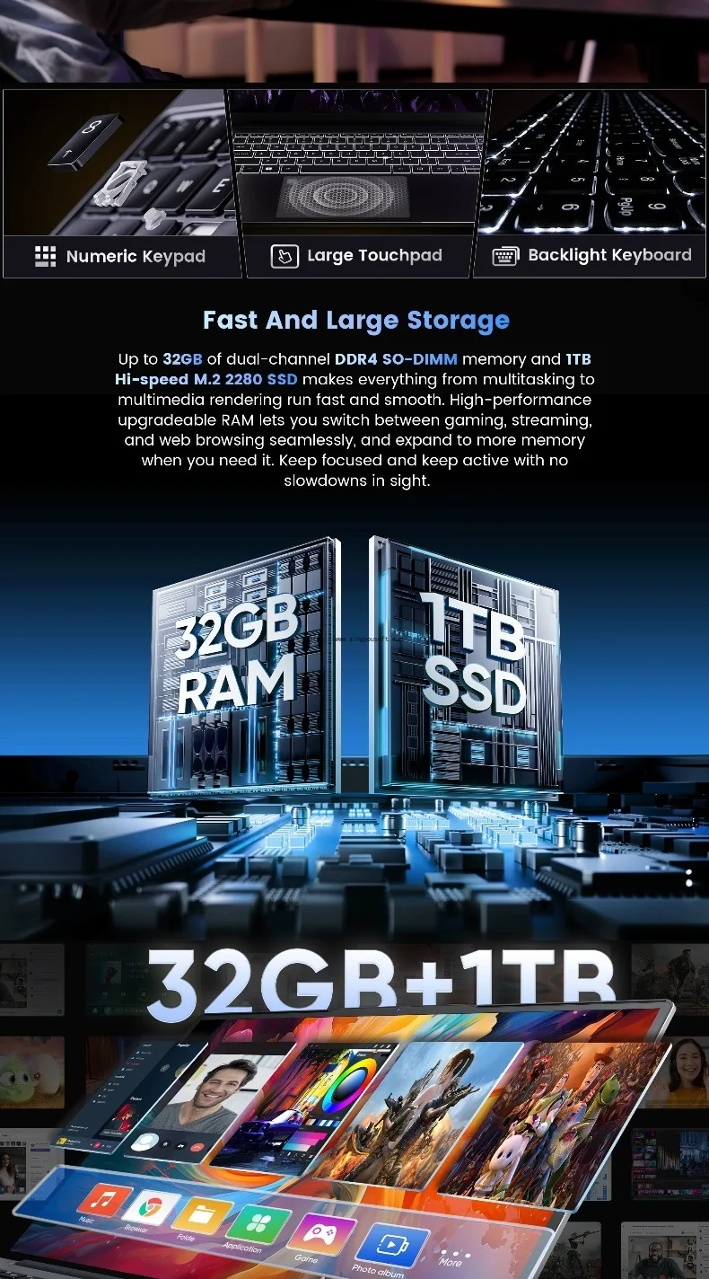SZBOX NBook Turbo 16 Inches Laptop Core i7-13620H Windows 11 Pro DDR4 32GB 1TB SSD WIFI BT 1920*1200 IPS Two Copper Tubes 6