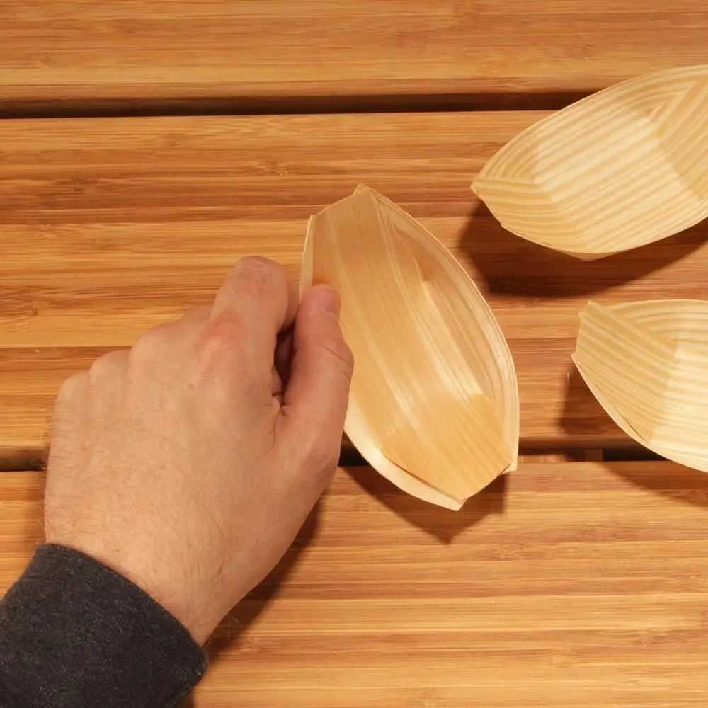 Disposable Sushi Boat Pine Wood Bowl Catering Cake Tool Serving Tray