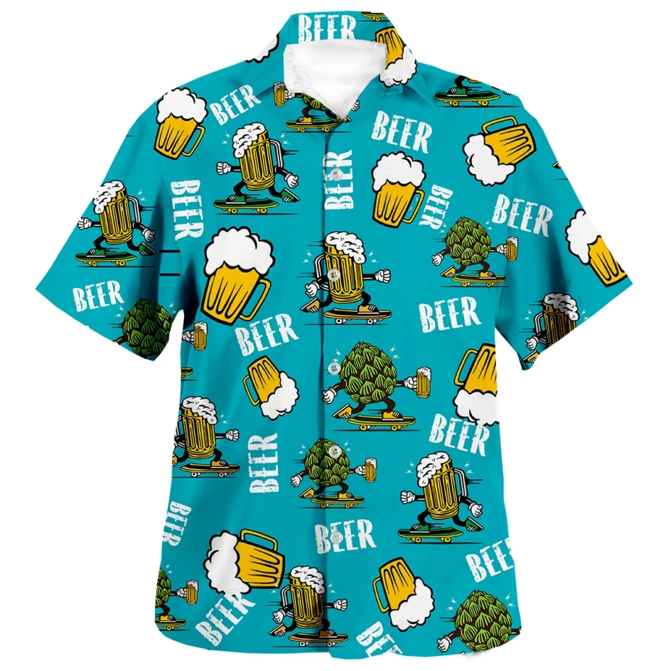 Men's Vocation Lapel Camisa 3d Printed Wine Glass Fashion Oversized Hawaiian Shirts Men Women Summer Beach Short Sleeve Blouse 4