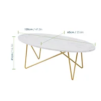 Getone Table Basse, Table de Salon Effet Marbré, Ovale Table Canapé en Bois et Métal, Table d'Appoint pour Salon, Style Moderne, Blanc 120x60x41cm 4