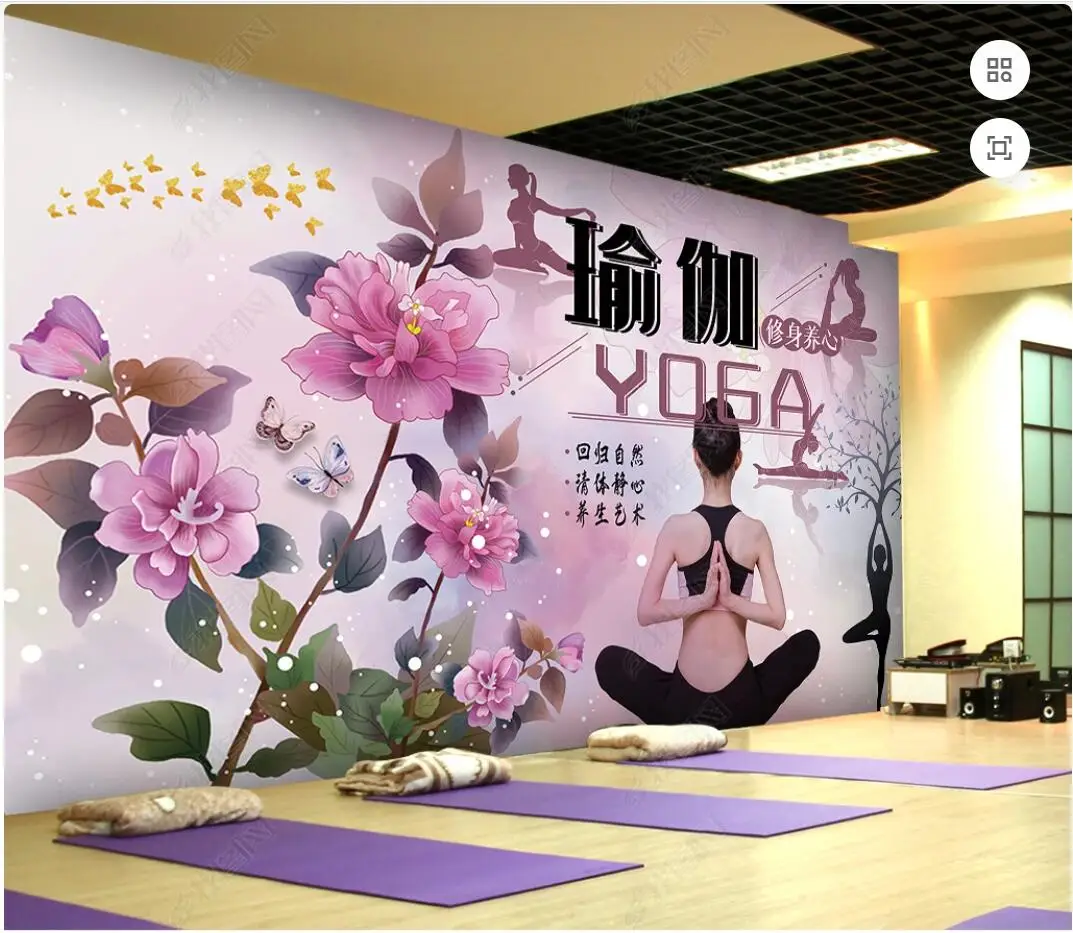 

wallpaper photo 3d custom mural Yoga Fitness Workwear Flowers background painting bedroom home decor wallpaper for walls 3d