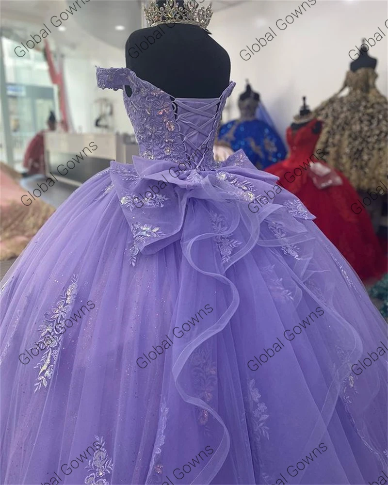 Quinceanera Dresses Mexico Lilac lavender Purple Off The Shoulder Ball Gown Appliques Beaded Birthday Party Sweet 16