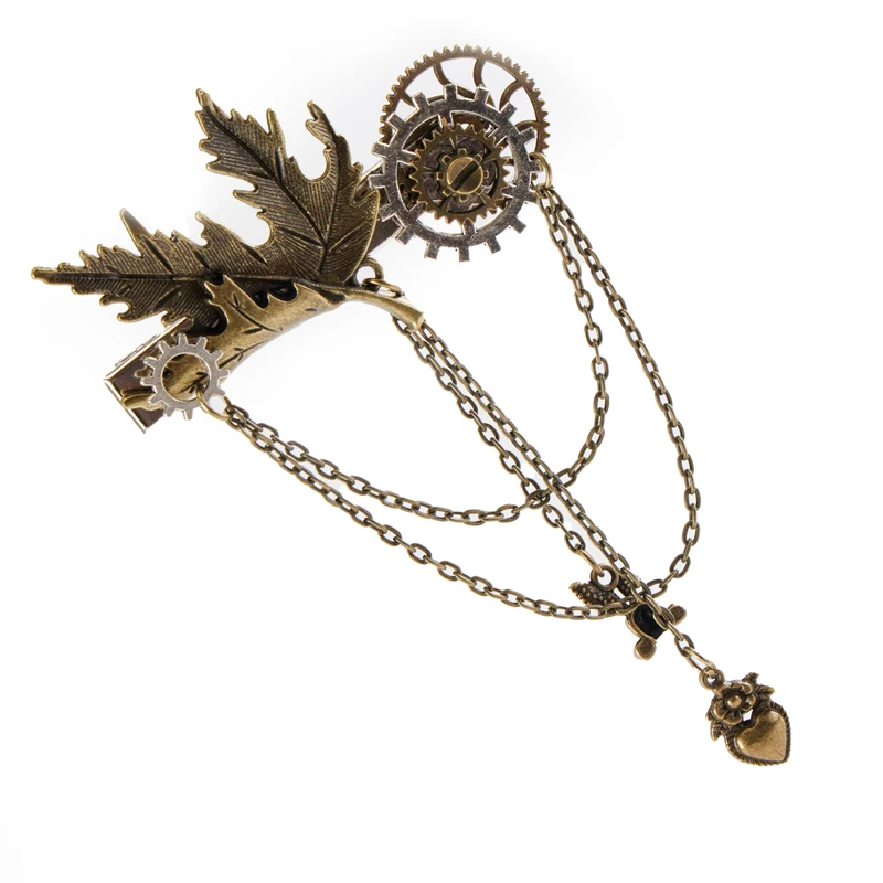 

Handmade Punk Hair Clip Goth Vintage Gears Chain Leaf Hair Pin Party Costumes Prop Hair Accessories