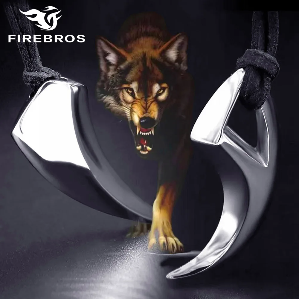 24" Rope Chain High Polish Stainless Steel Wolf Tooth Viking Necklace Animal Amulet Pendant Men Jewelry