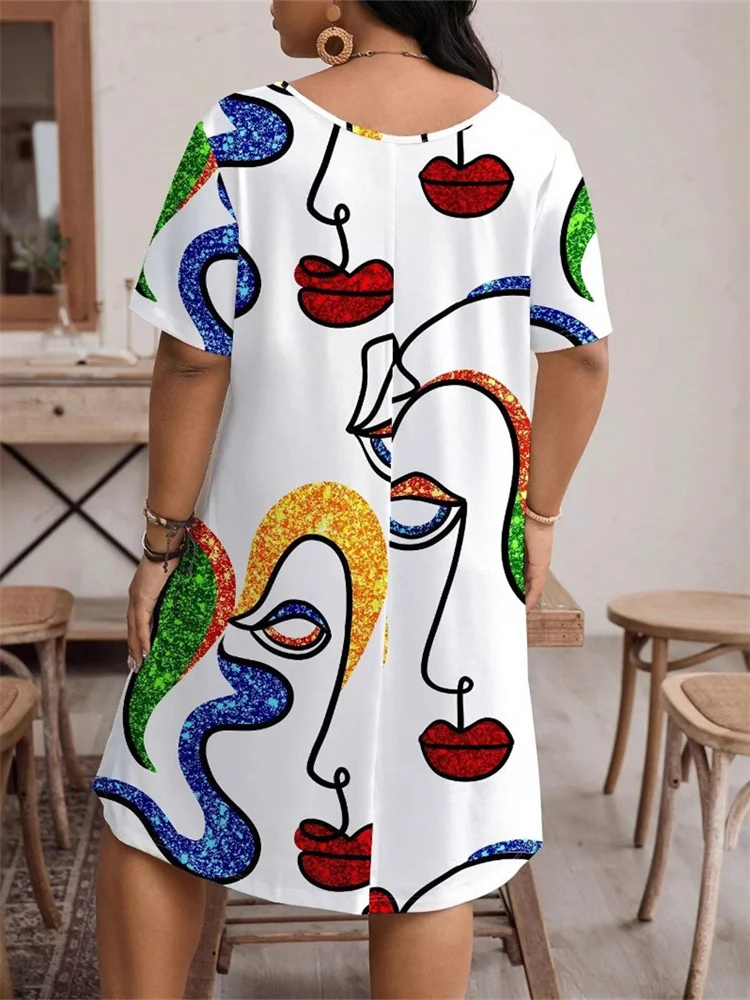 Wmstar Plus Size Dresses for Women 2025 O Neck Loose Casual Printed Midi Dress New in Summer Clothes Wholesale Dropshipping