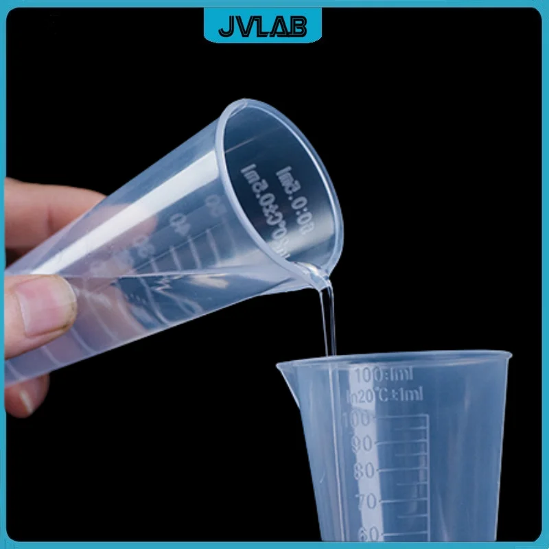 5pcs 100mL Clear Conical Plastic Graduated Laboratory Measuring cup PP Triangle measuring cylinder baker of laboratory supplies
