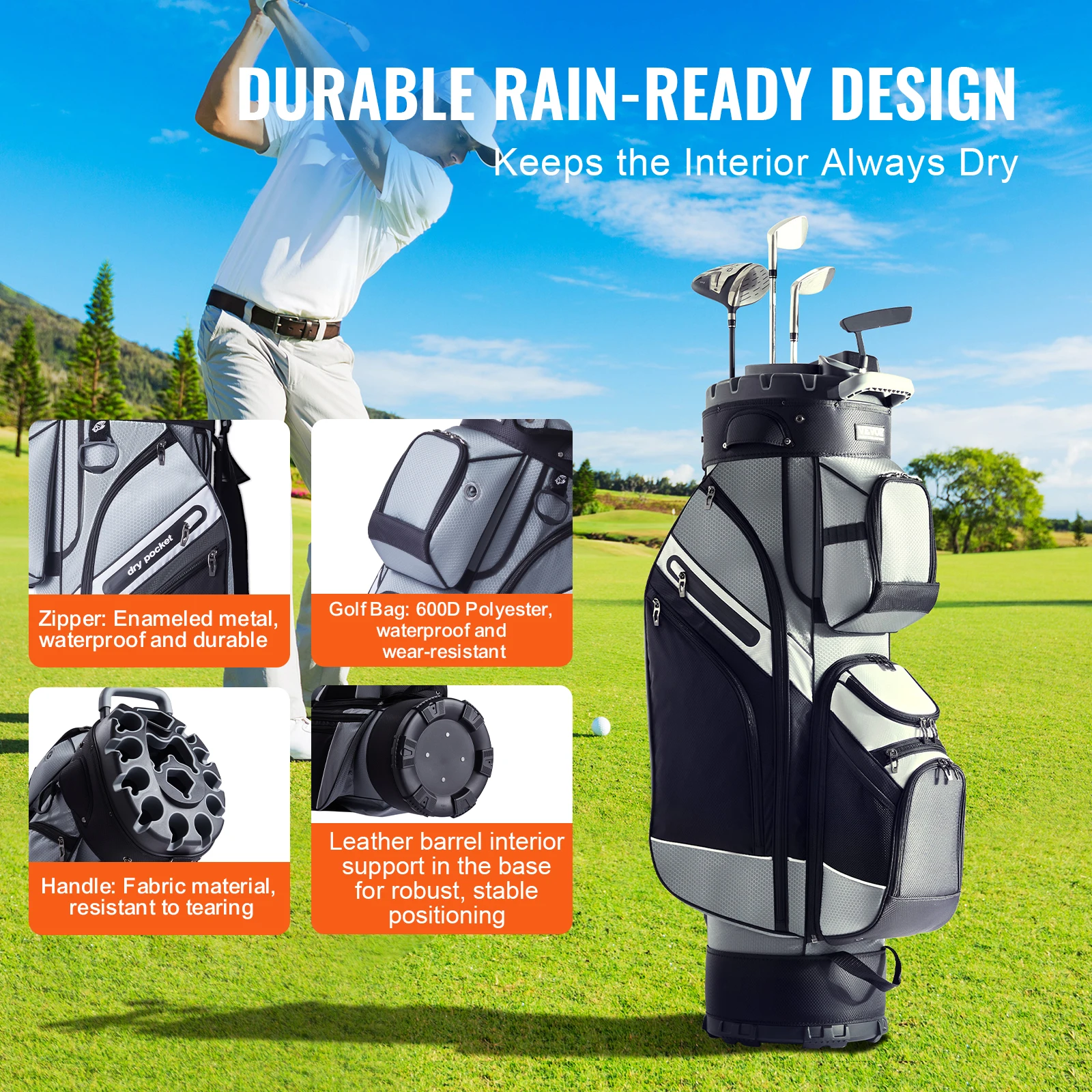 VEVOR Golf Cart Bag with 14 Way Organizer Divider Top 13 Pockets Cart Bag Durable Golf Bags with Handles & Dust Cover & Straps