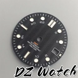 Men's Watch Dial - Black Blue White Wave Design with Green Luminous and Date Window (04 31mm)